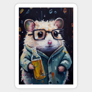 Lab Rats - impasto oil painting.  Hamster with a bottle Sticker